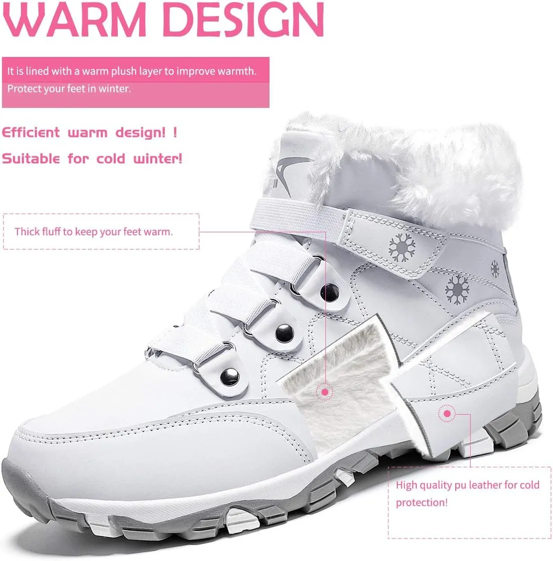 ASHION Womens Snow Boots Warm Fur Lined Winter Boots Comfortable Ankle Booties Outdoor Hiking Boots for Women