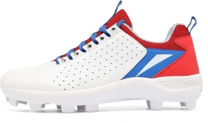 Baseball Shoe For Women Men Breathable Comfortable Outdoor Trainers Non-Slip Wear-Resistant Competition Training Shoes Professional Men Softball Shoes ( Color : White blue red , Size : 8.5 Women/7 Men