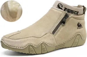beck Men's Italian Handmade Suede Ankle Chukka Waterproof Outdoor Hiking High Boots All-terrain Adventure Boots Zipper Non-Slip Breathable Sneakers for Walking Driving