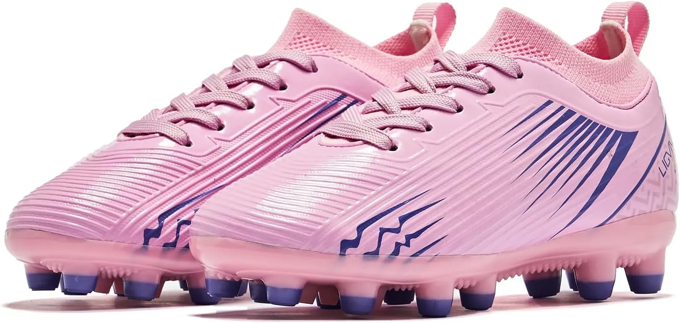 Boys Girls Soccer Cleats - Kids Dynamic Collar Football Shoes - Firm Ground Outdoor(Toddler/Little Kid/Big Kid)