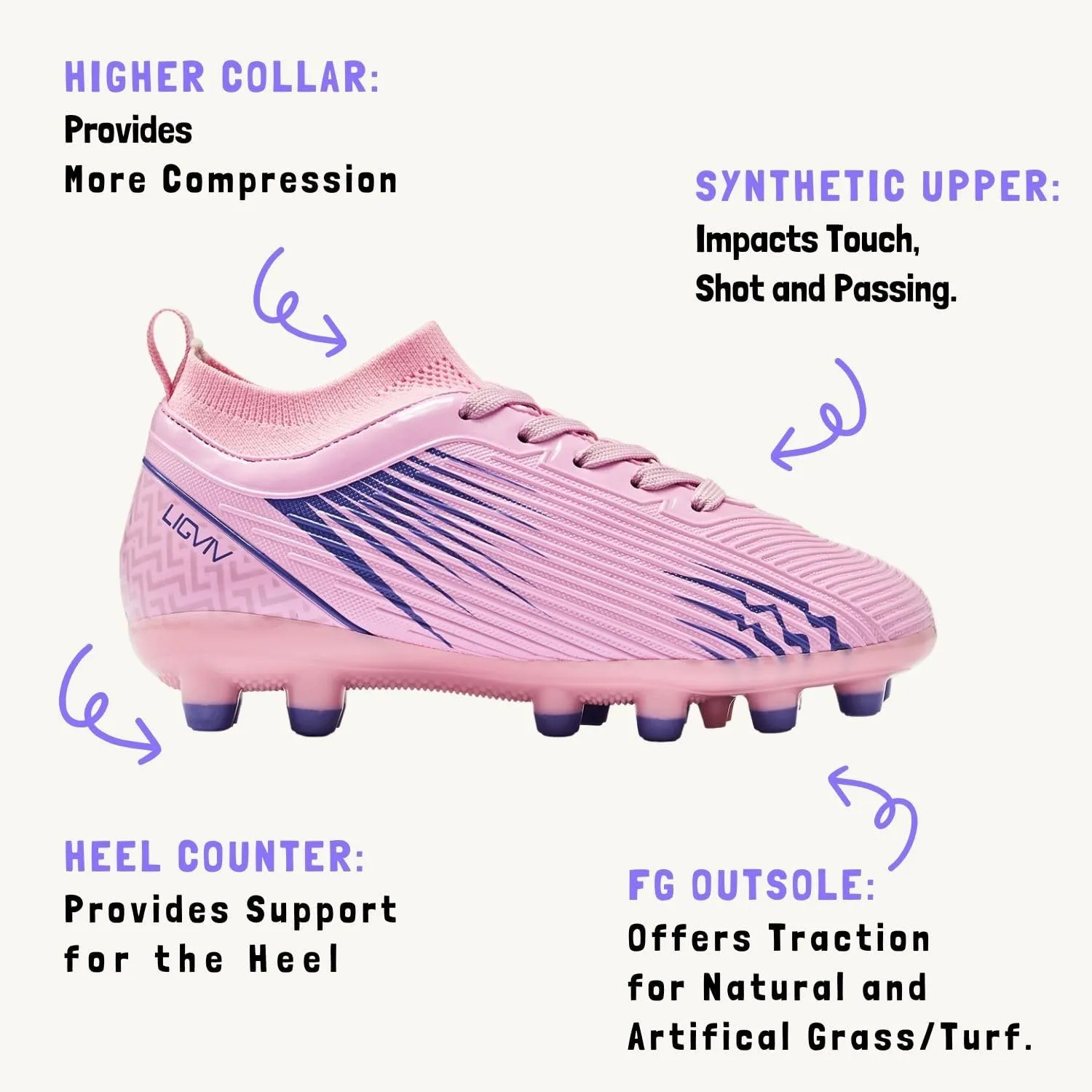 Boys Girls Soccer Cleats - Kids Dynamic Collar Football Shoes - Firm Ground Outdoor(Toddler/Little Kid/Big Kid)