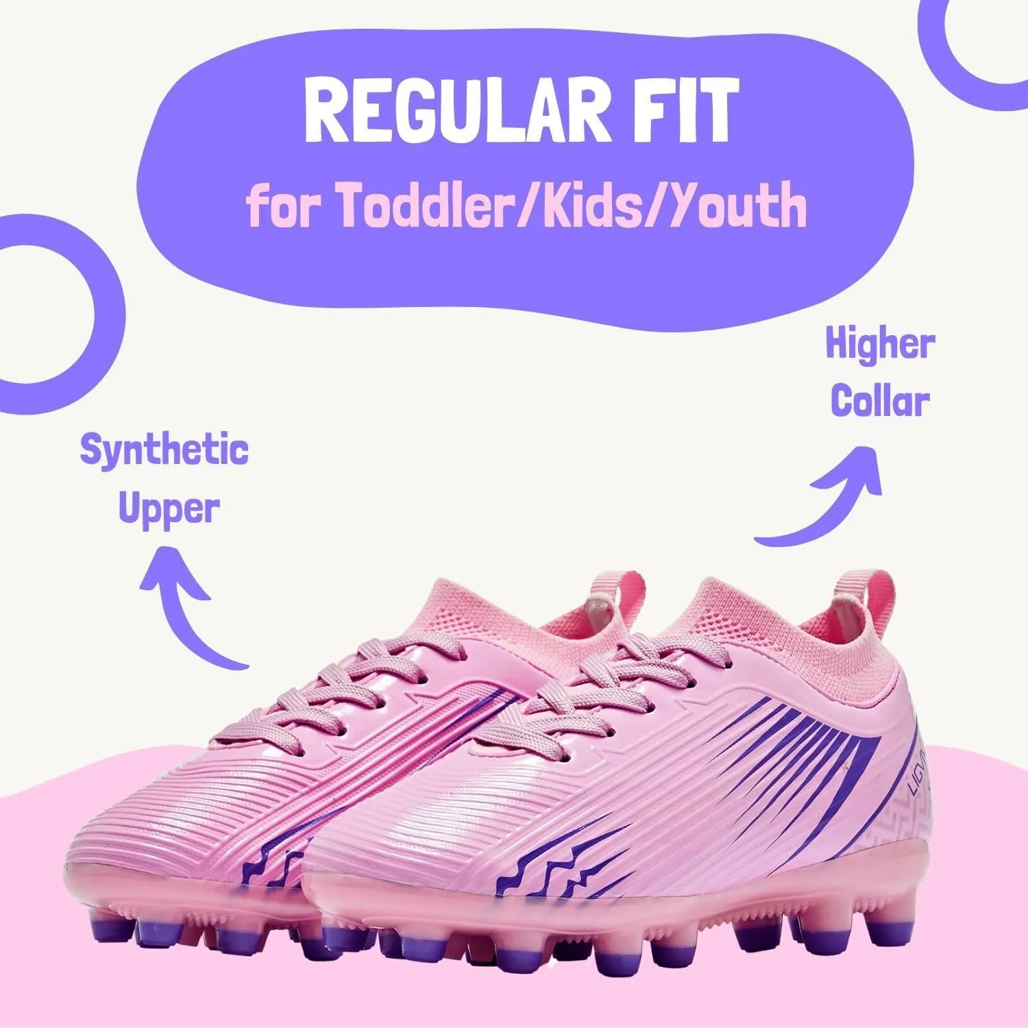 Boys Girls Soccer Cleats - Kids Dynamic Collar Football Shoes - Firm Ground Outdoor(Toddler/Little Kid/Big Kid)