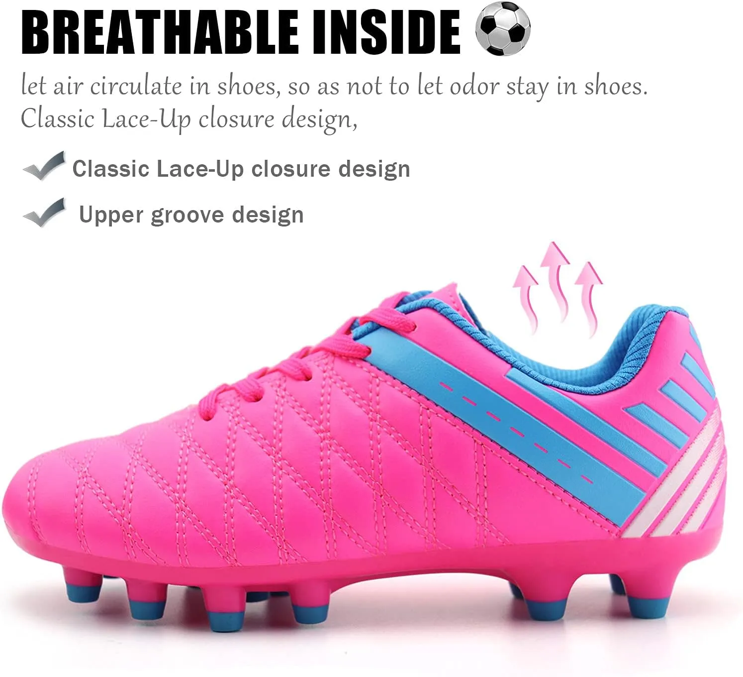 brooman Kids Athletic Soccer Cleats Boys Girls Outdoor Firm Ground Football Shoes