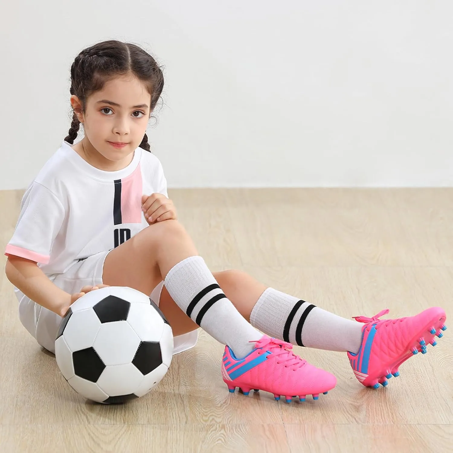 brooman Kids Athletic Soccer Cleats Boys Girls Outdoor Firm Ground Football Shoes