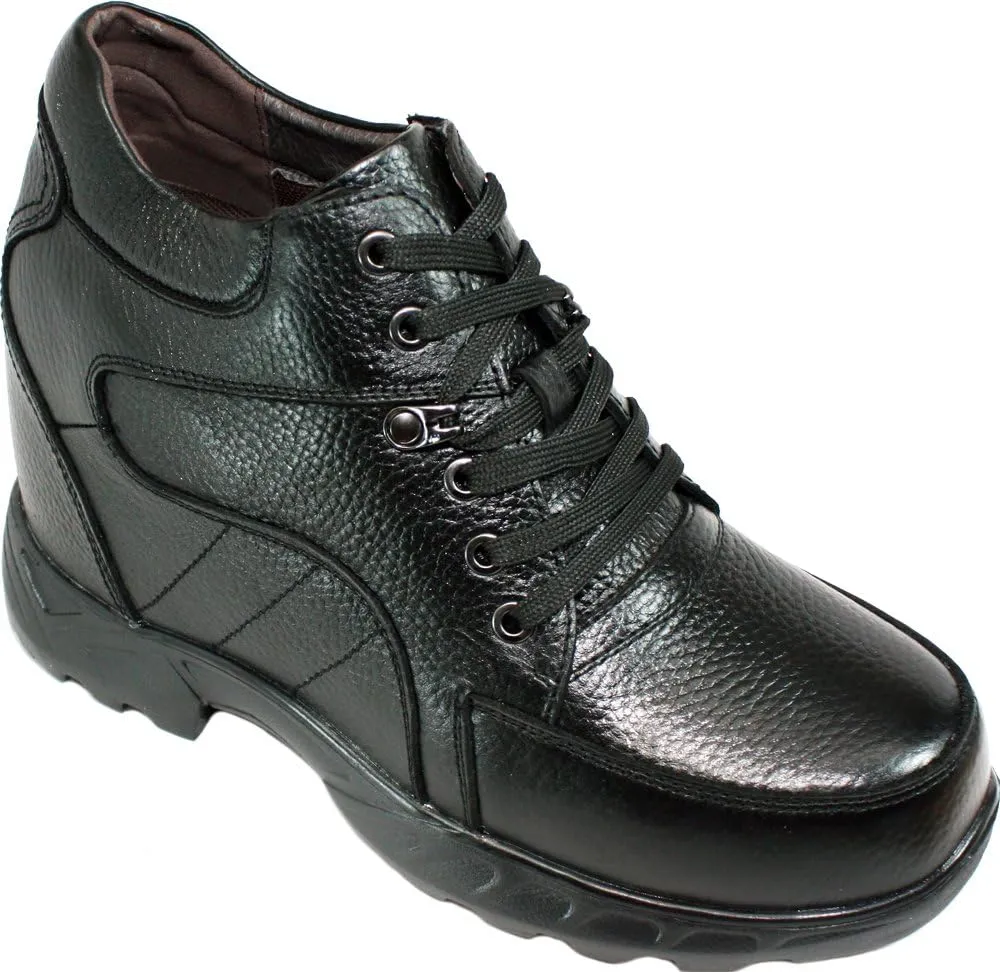 Calden Men's Invisible Height Increasing Elevator Shoes - Black Pebble Grain Leather Lace-up Boots - K107216 - Size 9 D(M) US - 5.2 Inches Taller
