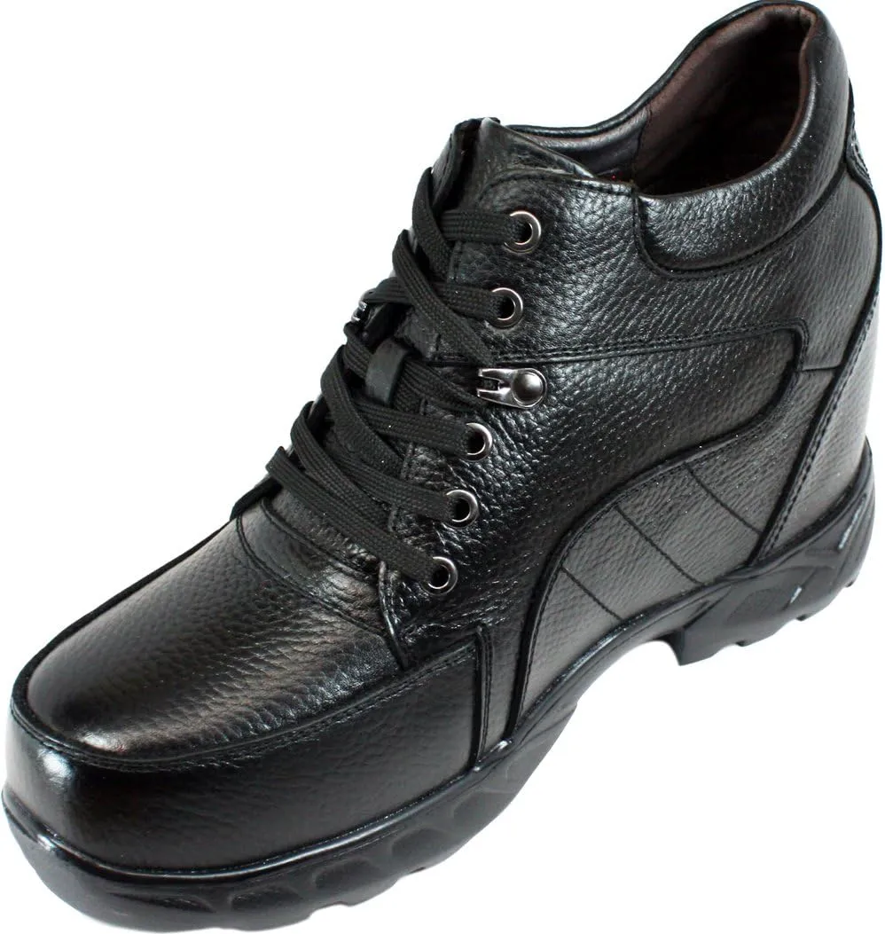 Calden Men's Invisible Height Increasing Elevator Shoes - Black Pebble Grain Leather Lace-up Boots - K107216 - Size 9 D(M) US - 5.2 Inches Taller