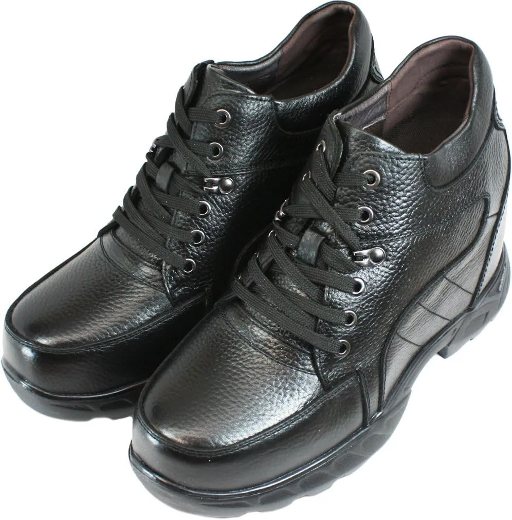 Calden Men's Invisible Height Increasing Elevator Shoes - Black Pebble Grain Leather Lace-up Boots - K107216 - Size 9 D(M) US - 5.2 Inches Taller