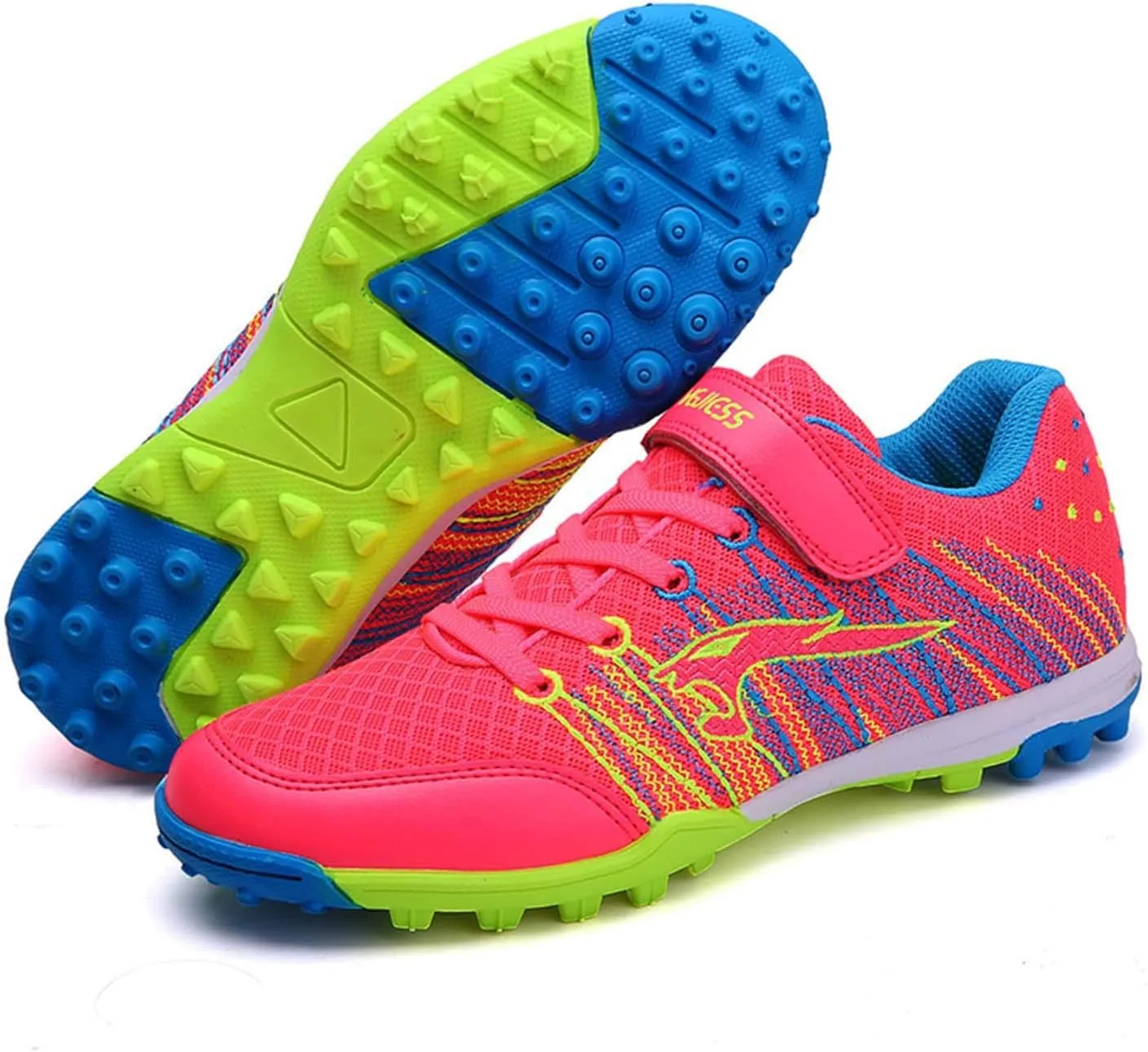 CERYTHRINA Kids Turf Soccer Shoes Boys Girls Athletic Indoor Outdoor Football Cleats Hook and Loop Shoes