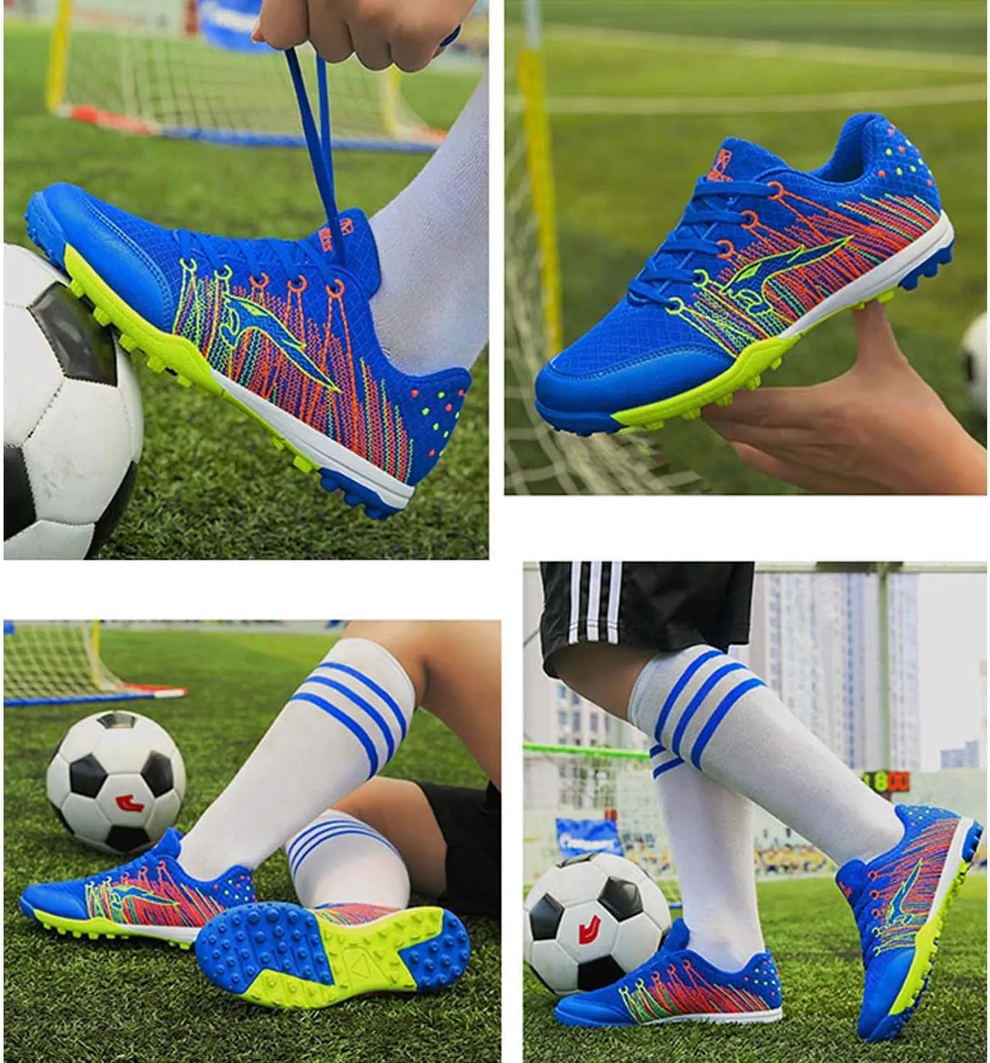 CERYTHRINA Kids Turf Soccer Shoes Boys Girls Athletic Indoor Outdoor Football Cleats Hook and Loop Shoes
