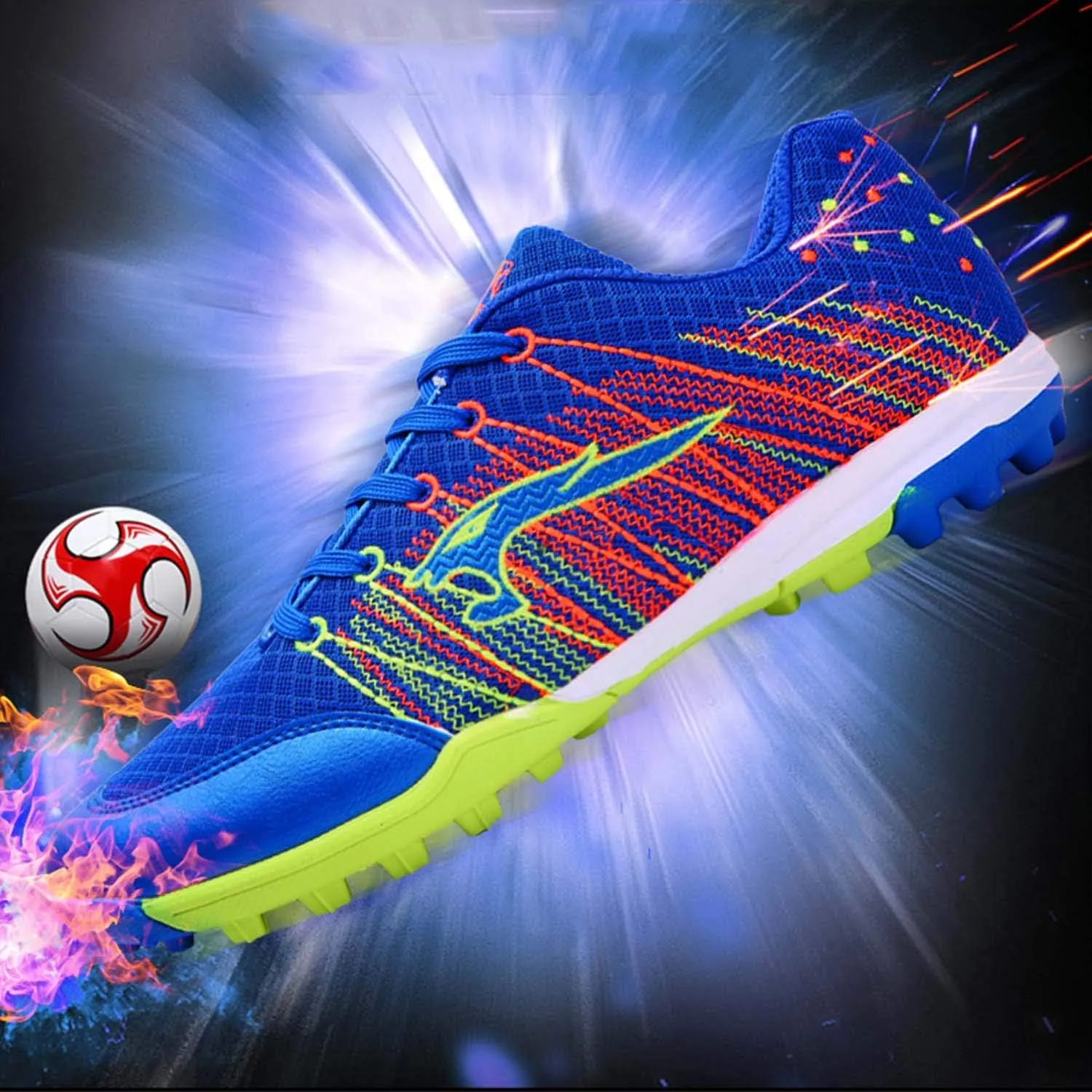 CERYTHRINA Kids Turf Soccer Shoes Boys Girls Athletic Indoor Outdoor Football Cleats Hook and Loop Shoes
