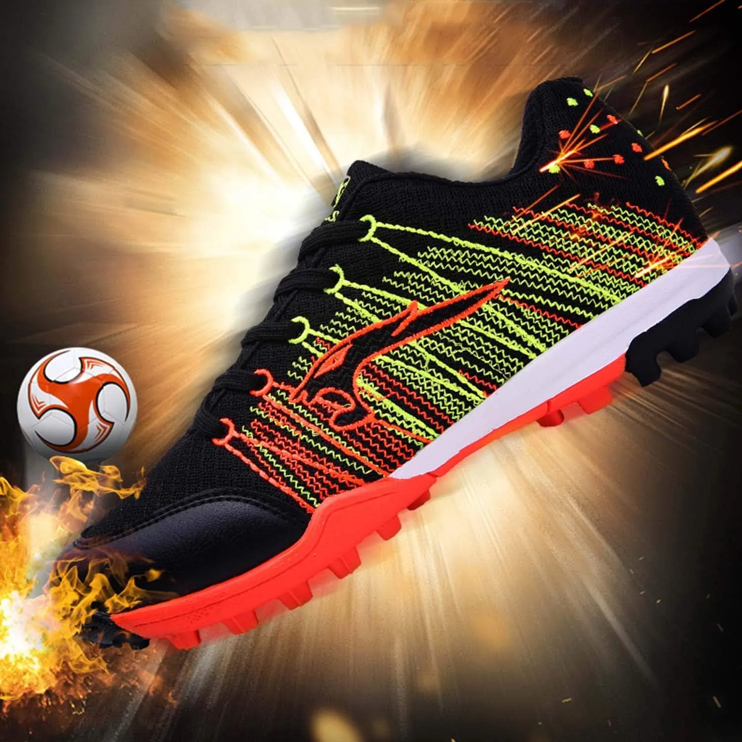 CERYTHRINA Kids Turf Soccer Shoes Boys Girls Athletic Indoor Outdoor Football Cleats Hook and Loop Shoes