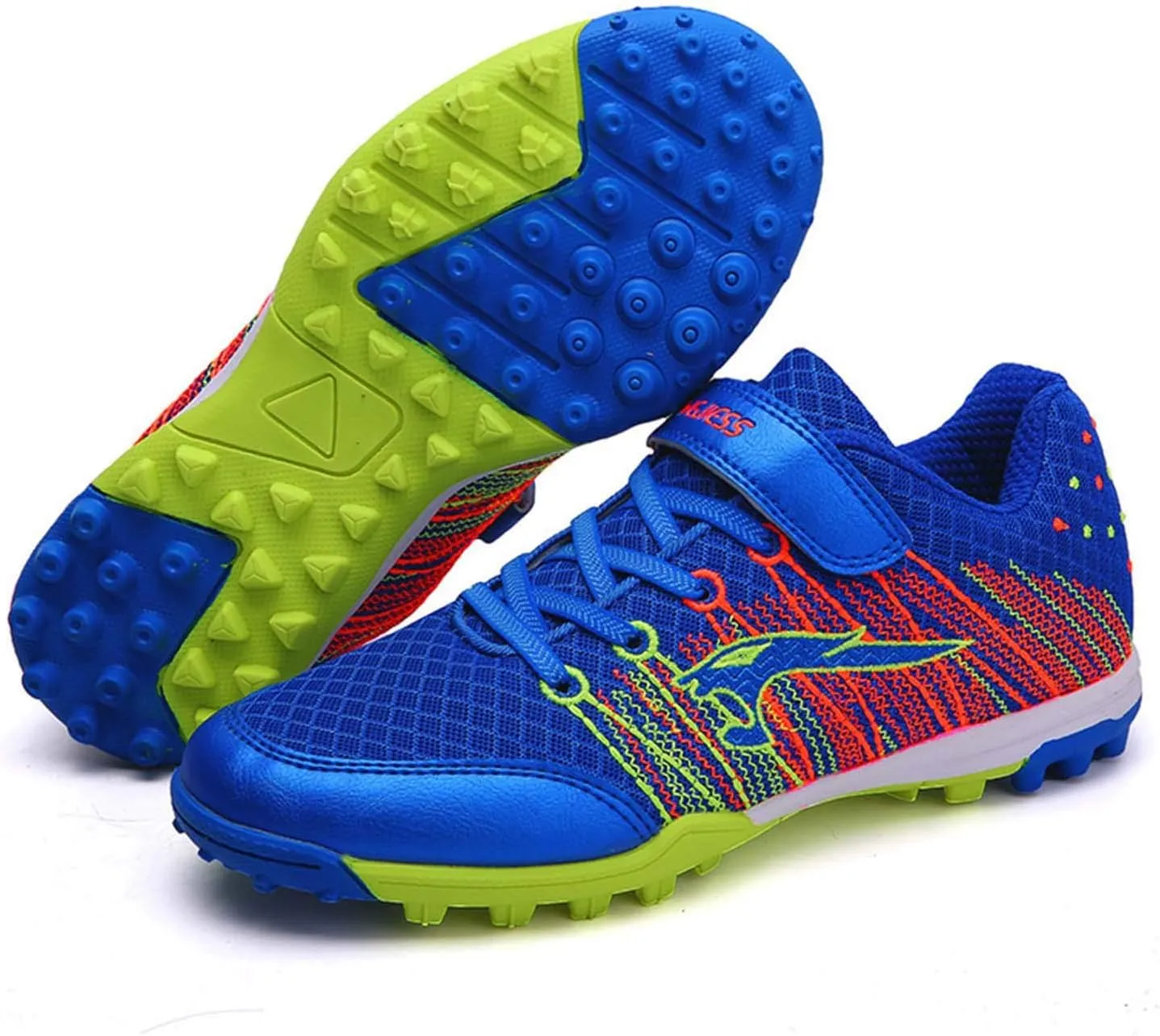 CERYTHRINA Kids Turf Soccer Shoes Boys Girls Athletic Indoor Outdoor Football Cleats Hook and Loop Shoes