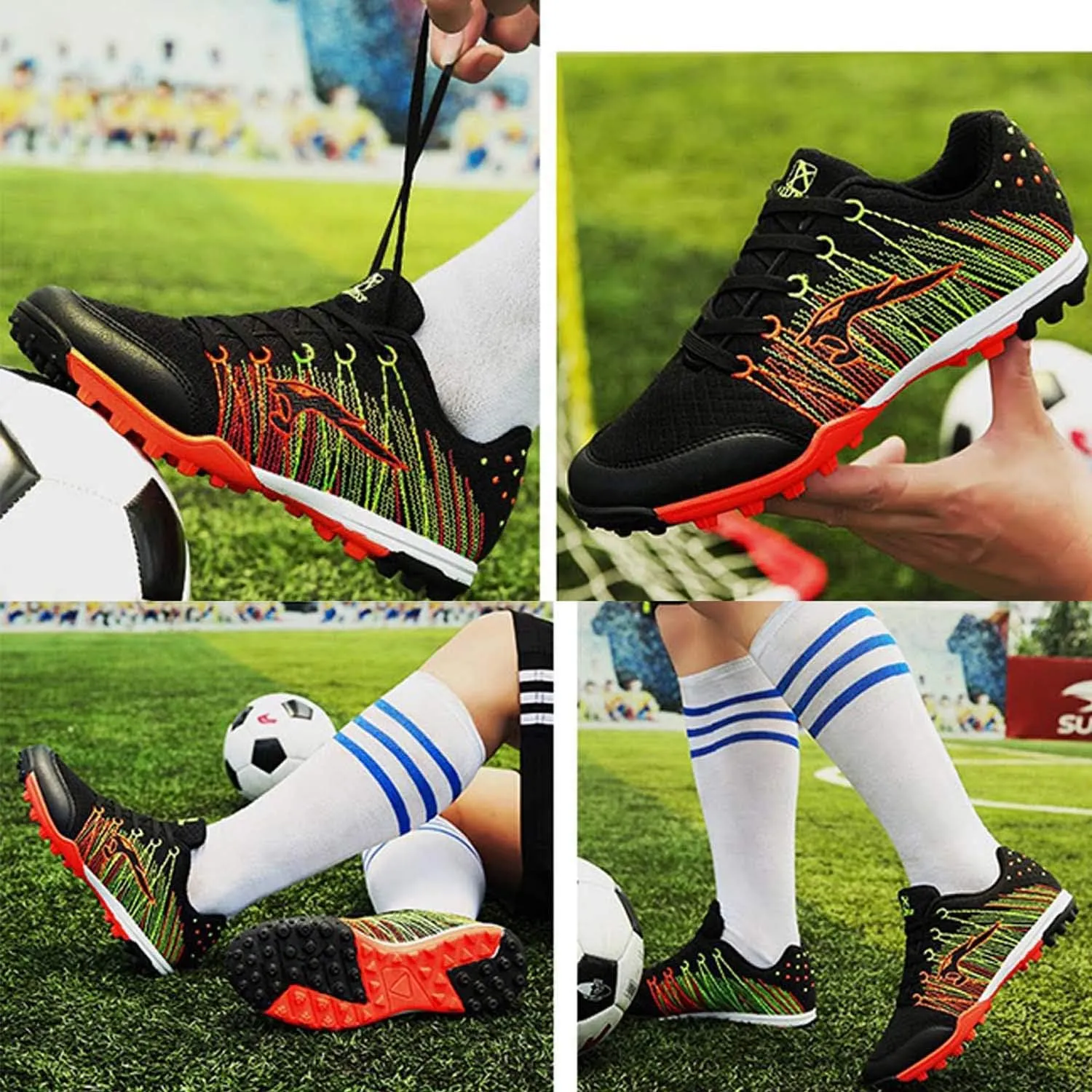 CERYTHRINA Kids Turf Soccer Shoes Boys Girls Athletic Indoor Outdoor Football Cleats Hook and Loop Shoes