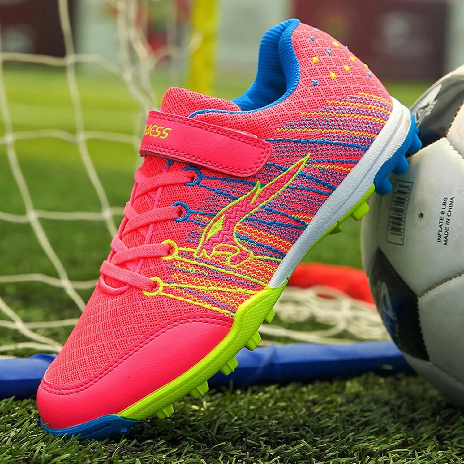 CERYTHRINA Kids Turf Soccer Shoes Boys Girls Athletic Indoor Outdoor Football Cleats Hook and Loop Shoes