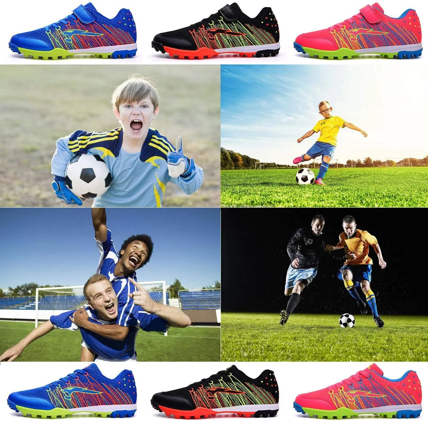 CERYTHRINA Kids Turf Soccer Shoes Boys Girls Athletic Indoor Outdoor Football Cleats Hook and Loop Shoes