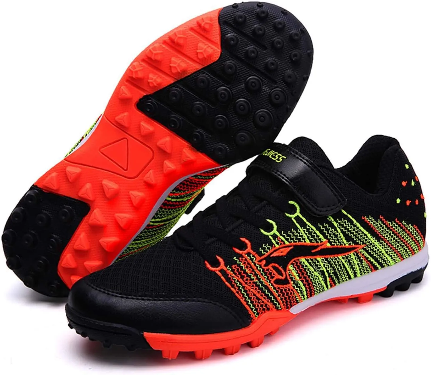 CERYTHRINA Kids Turf Soccer Shoes Boys Girls Athletic Indoor Outdoor Football Cleats Hook and Loop Shoes