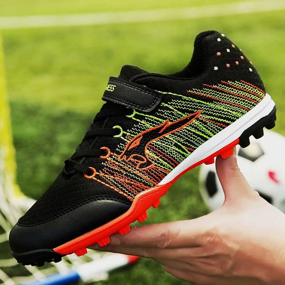 CERYTHRINA Kids Turf Soccer Shoes Boys Girls Athletic Indoor Outdoor Football Cleats Hook and Loop Shoes