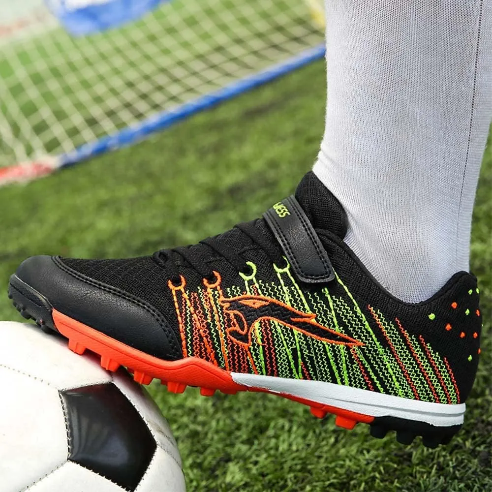 CERYTHRINA Kids Turf Soccer Shoes Boys Girls Athletic Indoor Outdoor Football Cleats Hook and Loop Shoes
