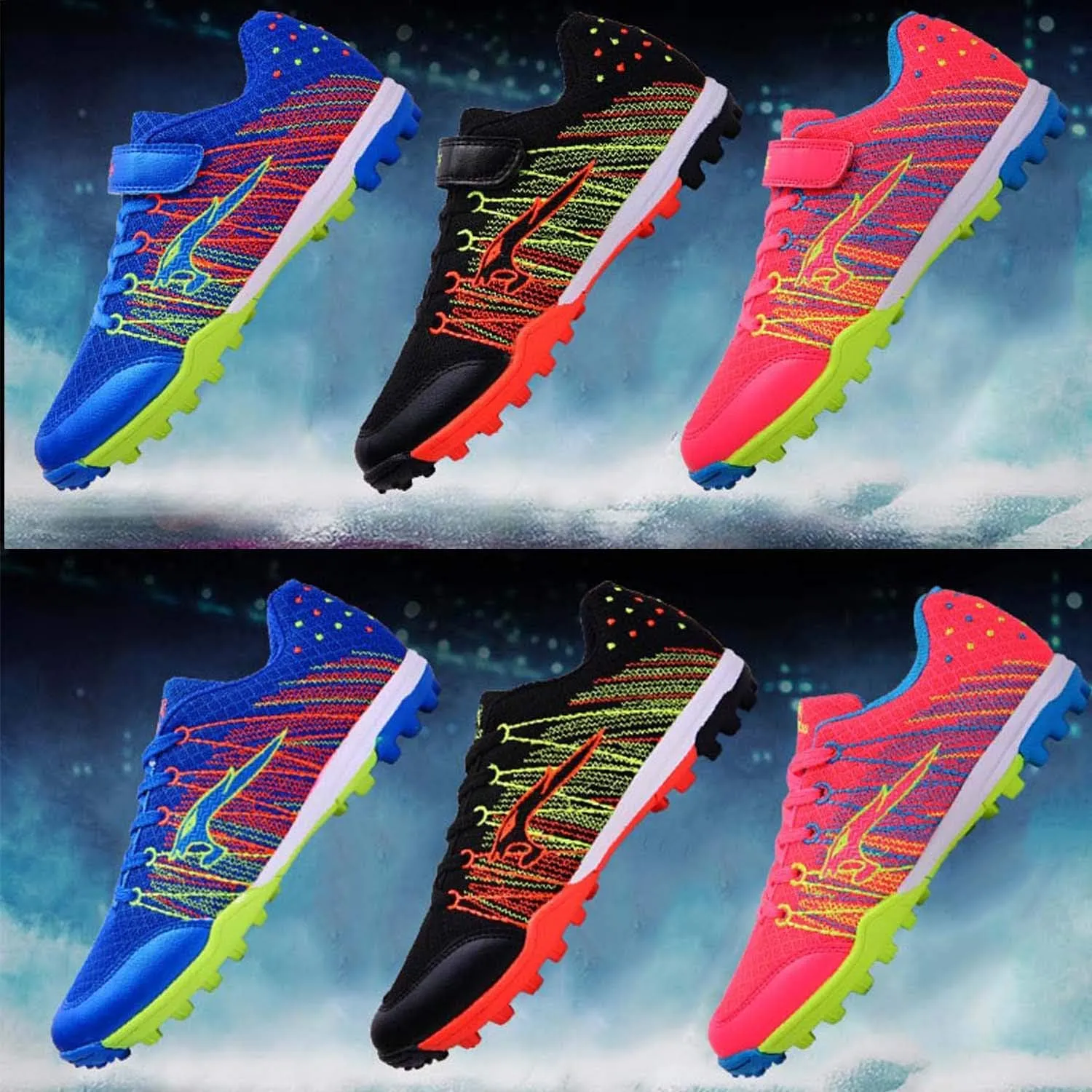 CERYTHRINA Kids Turf Soccer Shoes Boys Girls Athletic Indoor Outdoor Football Cleats Hook and Loop Shoes