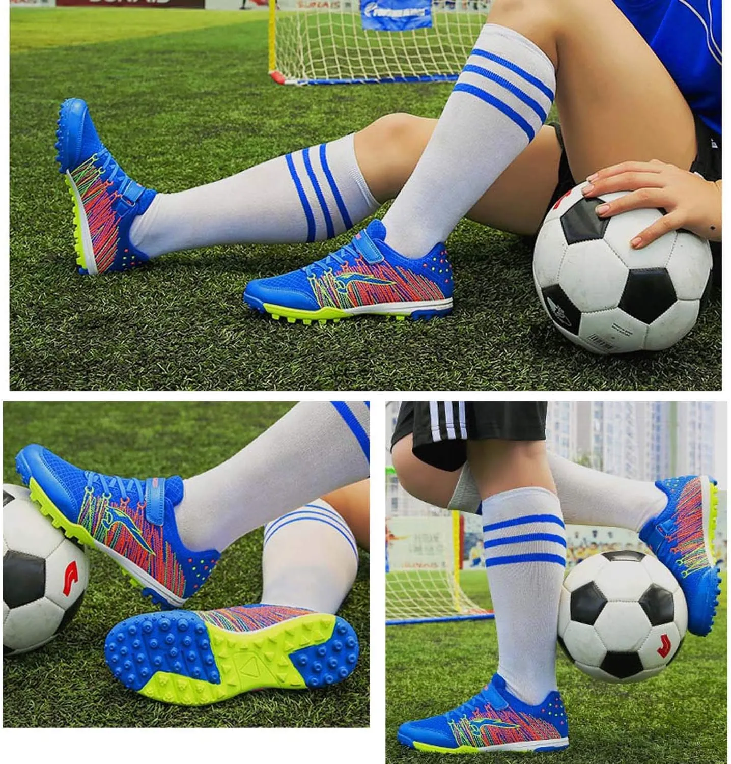 CERYTHRINA Kids Turf Soccer Shoes Boys Girls Athletic Indoor Outdoor Football Cleats Hook and Loop Shoes