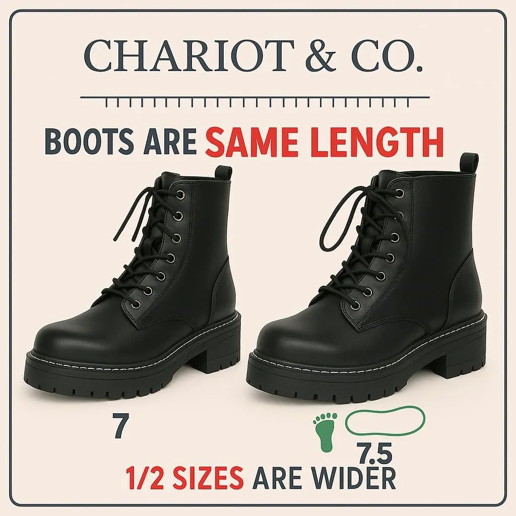 Chariot & Co Pure Women's Chunky Lug Sole Combat Lace-Up Side Zipper Fashion Ankle Boot - Stylish & Sturdy Women's Boots for Fashion and Comfort