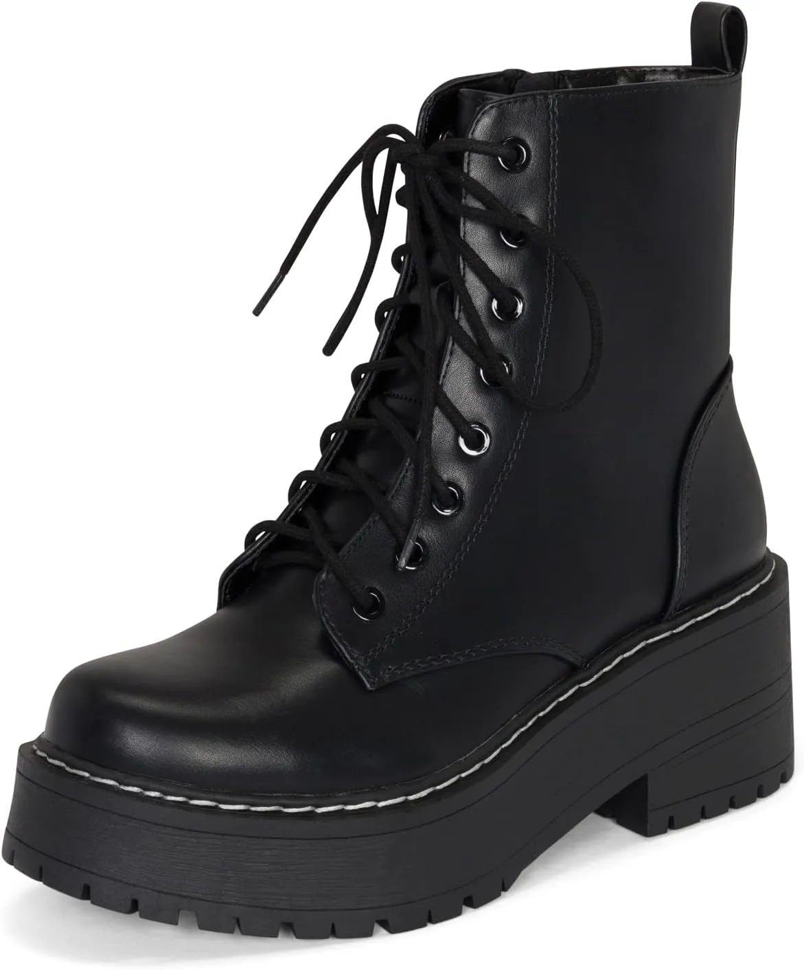 Chariot & Co Pure Women's Chunky Lug Sole Combat Lace-Up Side Zipper Fashion Ankle Boot - Stylish & Sturdy Women's Boots for Fashion and Comfort