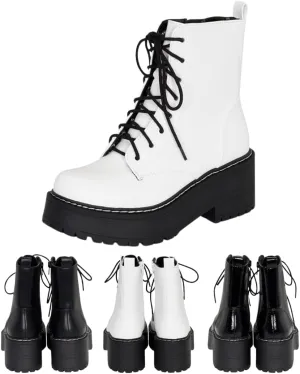 Chariot & Co Pure Women's Chunky Lug Sole Combat Lace-Up Side Zipper Fashion Ankle Boot - Stylish & Sturdy Women's Boots for Fashion and Comfort