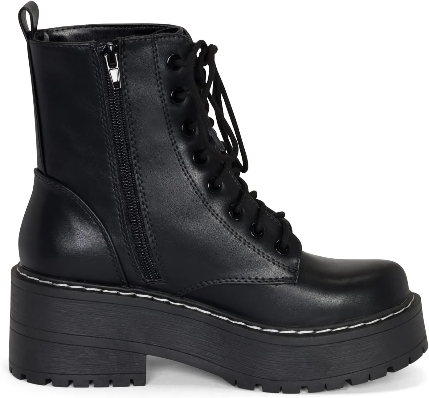 Chariot & Co Pure Women's Chunky Lug Sole Combat Lace-Up Side Zipper Fashion Ankle Boot - Stylish & Sturdy Women's Boots for Fashion and Comfort