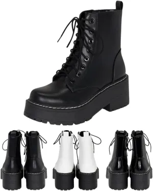 Chariot & Co Pure Women's Chunky Lug Sole Combat Lace-Up Side Zipper Fashion Ankle Boot - Stylish & Sturdy Women's Boots for Fashion and Comfort