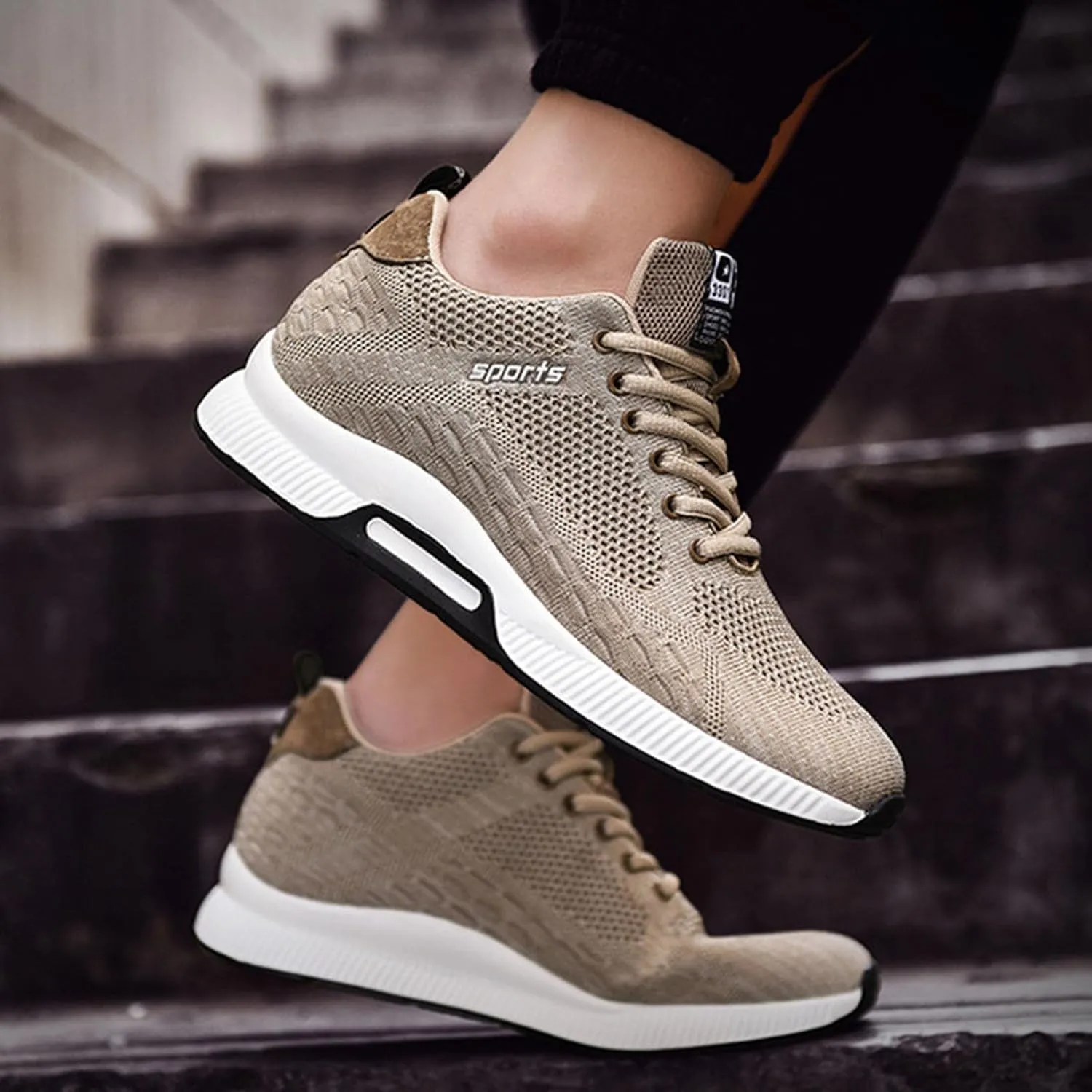 Couple Men's Elevator Shoes Men's Casual Mesh Trainers Lightweight Breathable Lace Up Sports Shoes with Hidden Lift Heel for Men Cm Sneaker Storage for Men Size 11