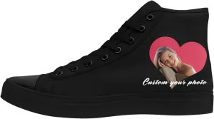 Custom Sneakers for Couples Romantic Gifts for Him Her Black White Personalized Trendy Love Unisex High-Top Canvas Shoes