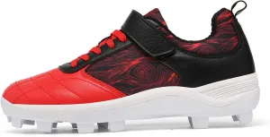 DHAEY Women's Baseball Softball Shoes Unisex Outdoor Turf Trainers Comfortable Breathable Professional Non-Slip Wear-Resistant Competition Training Shoes (Color : White red, Size : 12.5 Women/11 Men)