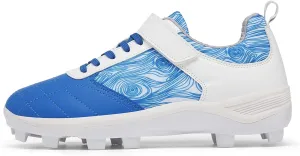 DHAEY Youth Baseball Cleats Breathable Lace-up ComfortableUnisex Softball Shoes with 13 Fixed Anti-Skid Nail Outdoor Trainers Turf Shoes (Color : White Blue, Size : 12.5 Women/11 Men)