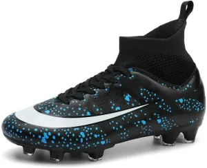 DHOVOR Boys Girls High-Top Soccer Cleats Youth Football Cleats Lightweight Indoor Soccer Shoes for Kids Indoor/Outdoor/Competition/Unisex
