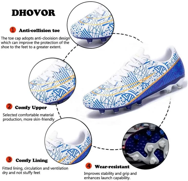 DHOVOR Mens Womens Soccer Cleats Non Slip Athletics Football Cleats Youth Football Boots Unisex Light-Weight Outdoor Soccer Shoes