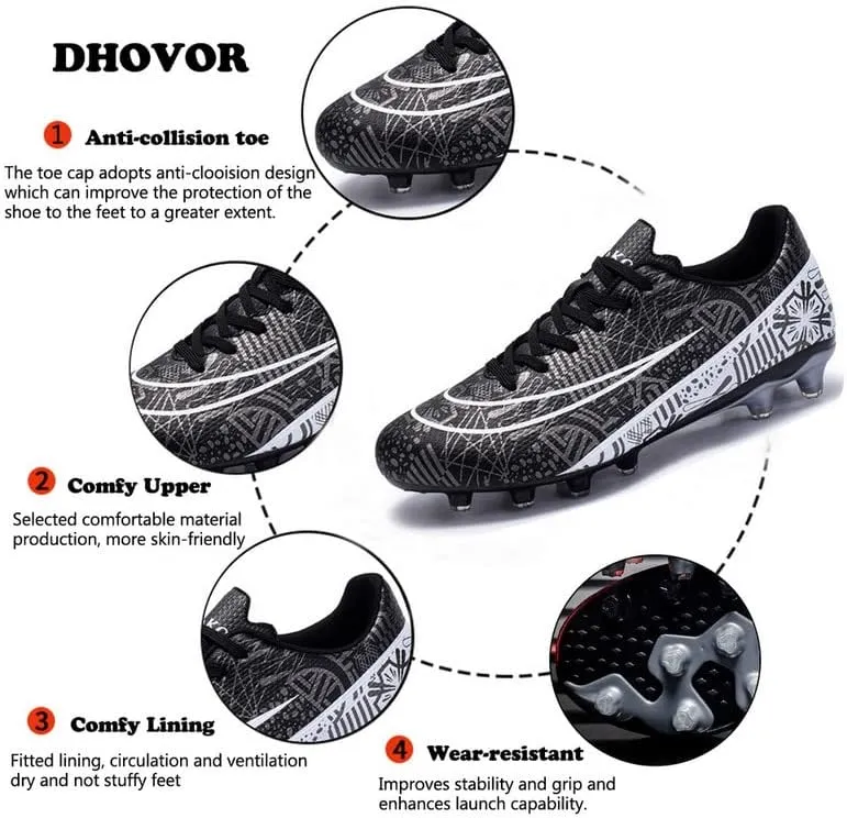 DHOVOR Mens Womens Soccer Cleats Non Slip Athletics Football Cleats Youth Football Boots Unisex Light-Weight Outdoor Soccer Shoes