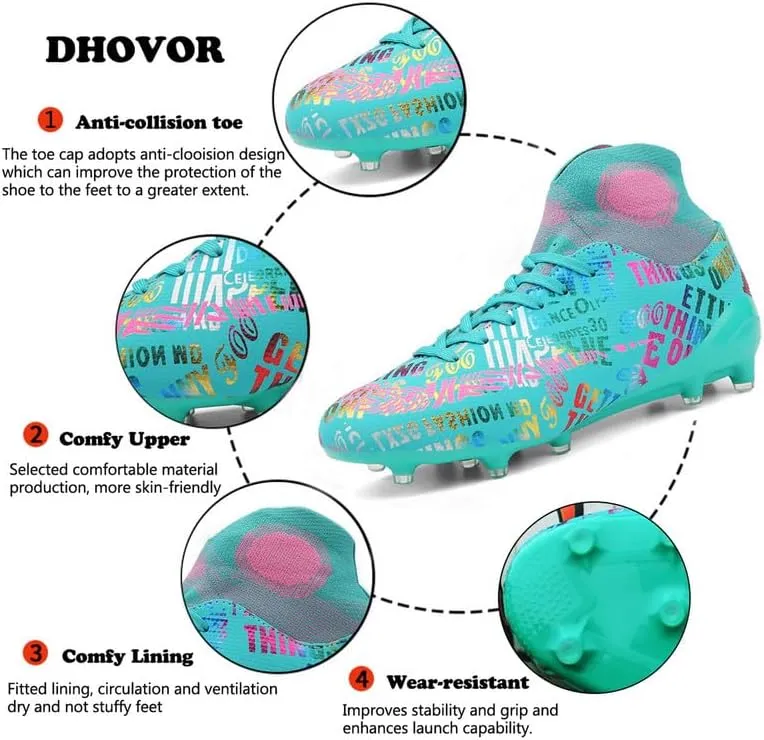 DHOVOR Men's Women's Soccer Cleats Youth Football Cleats Unisex Adult Athletics Football Trainers Football Shoes Teenagers Soccer Shoes