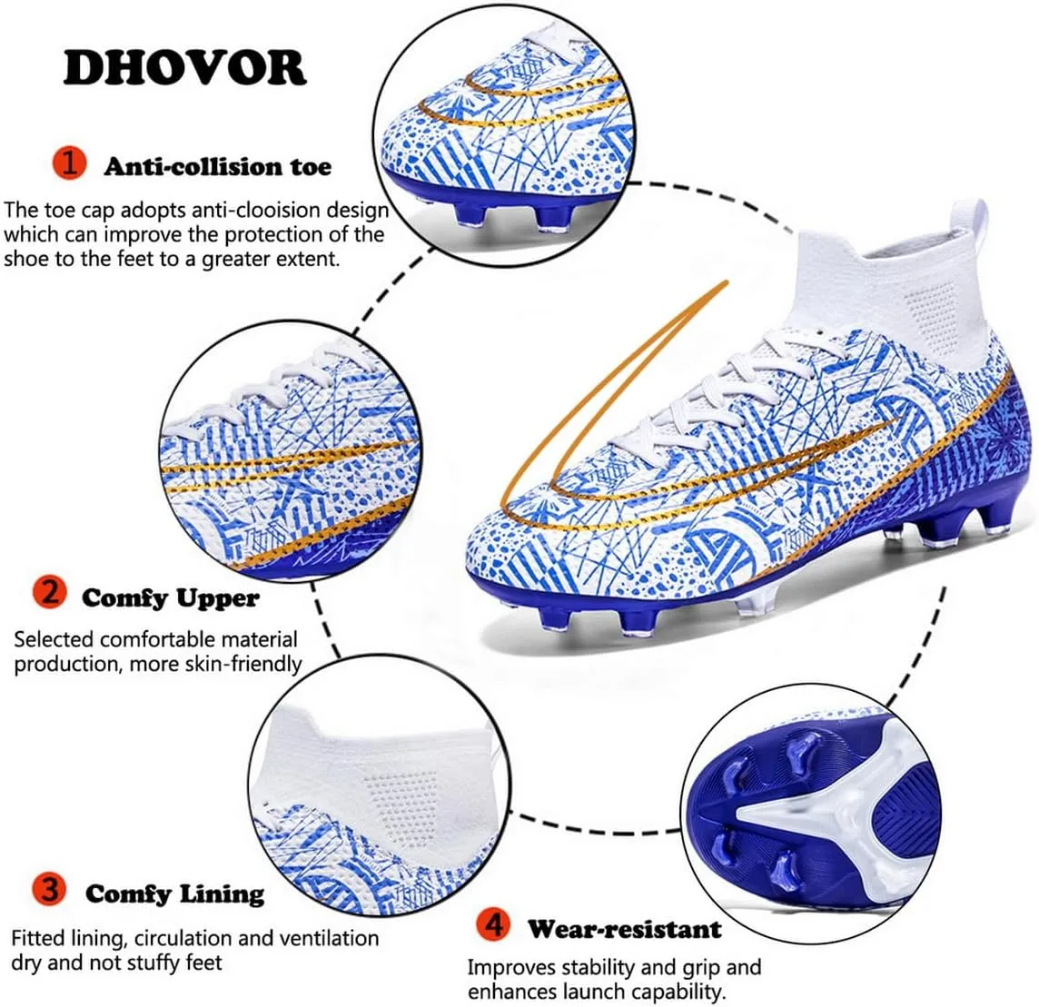 DHOVOR Womens High-Top Soccer Cleats Youth Football Cleats Athletics Football Trainers Girls Outdoor Soccer Shoes