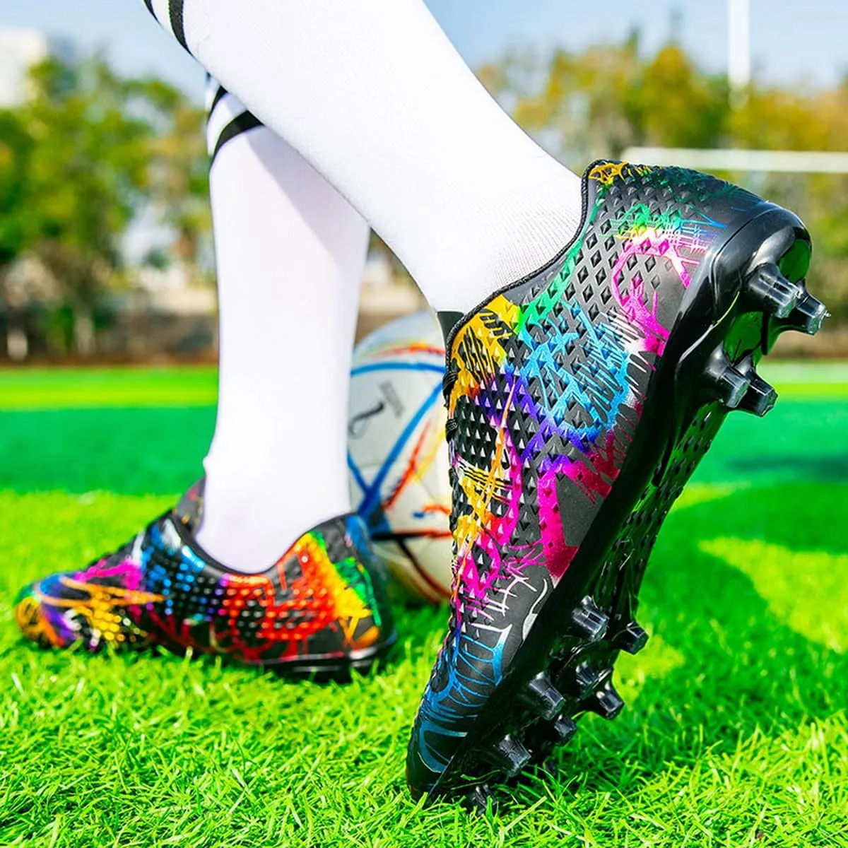 DHOVOR Womens Soccer Cleats Youth Lightweight Football Cleats Athletics Football Trainers Outdoor Soccer Shoes