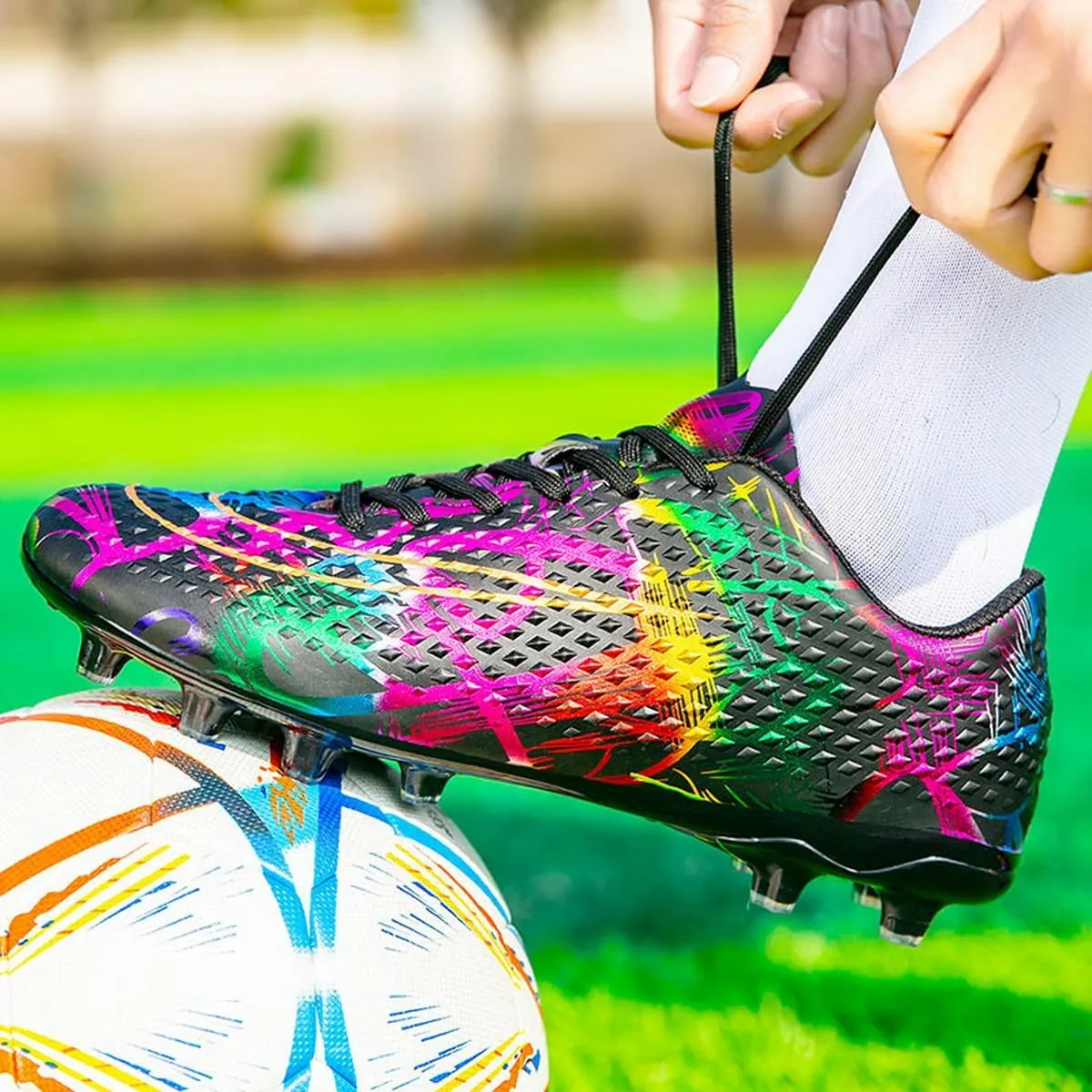 DHOVOR Womens Soccer Cleats Youth Lightweight Football Cleats Athletics Football Trainers Outdoor Soccer Shoes