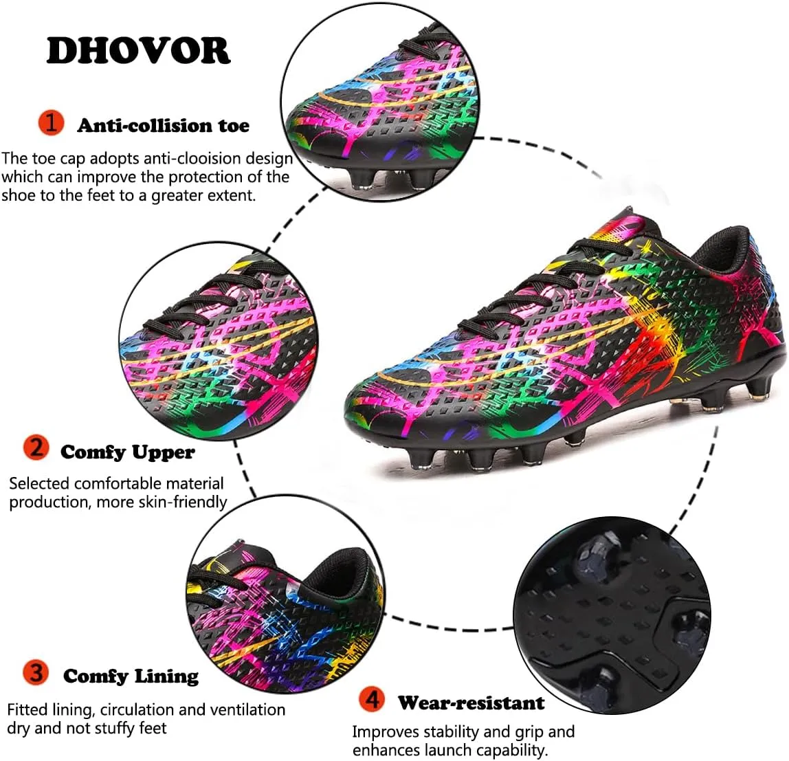DHOVOR Womens Soccer Cleats Youth Lightweight Football Cleats Athletics Football Trainers Outdoor Soccer Shoes