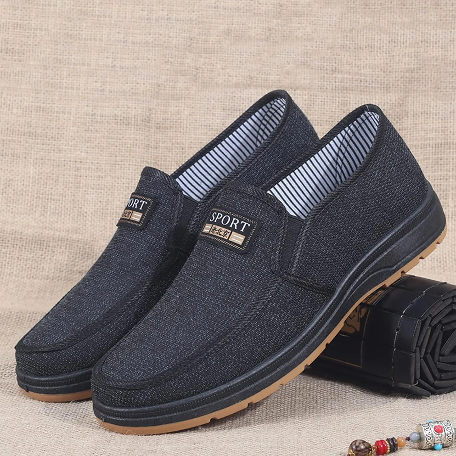 Fashion All Season Men Casual Shoes Flat Non Slip Lightweight Cloth Upper Spring Casual Leather Dress Shoes for Men