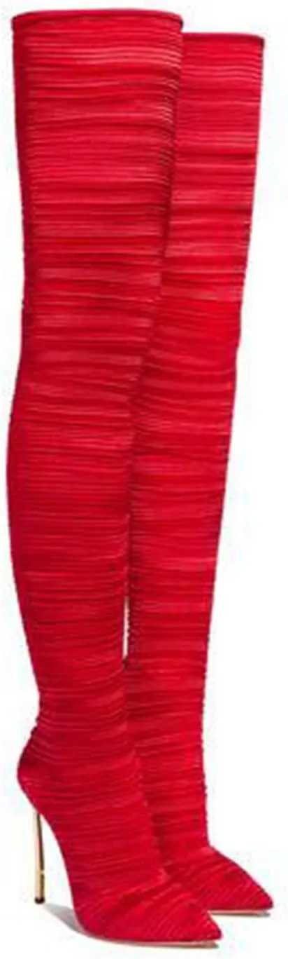 Fashion Large Size Women's Over The Knee Boots, Sexy Red Extreme High Heel Tall Elastic Boots for Party, Banquet and Catwalk,10.5,Red