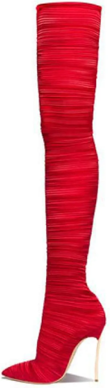 Fashion Large Size Women's Over The Knee Boots, Sexy Red Extreme High Heel Tall Elastic Boots for Party, Banquet and Catwalk,10.5,Red