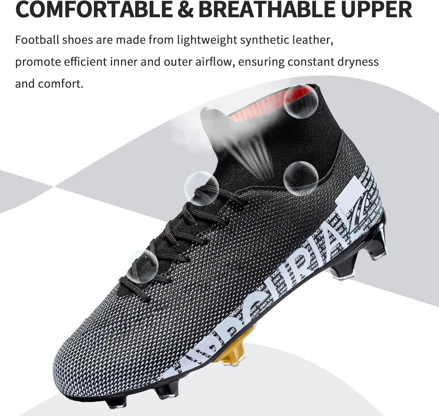 Football Cleats Men Women, Non-Slip High Top Soccer Shoes Lightweight Shock Resistant Training Boots Sneaker Breathable Professional Turf Shoes Sport Athletic Ground Football Boots Soccer Cleats
