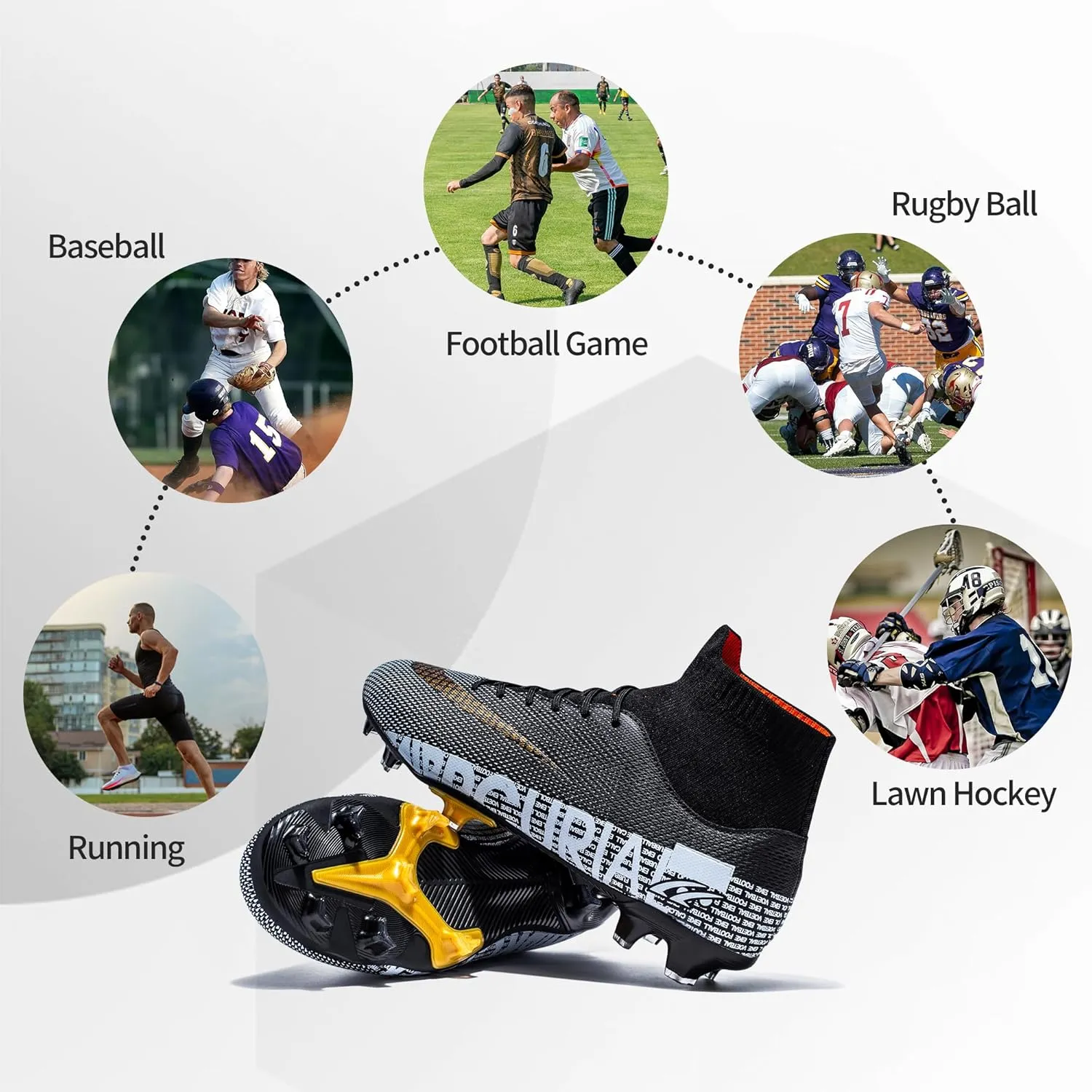 Football Cleats Men Women, Non-Slip High Top Soccer Shoes Lightweight Shock Resistant Training Boots Sneaker Breathable Professional Turf Shoes Sport Athletic Ground Football Boots Soccer Cleats