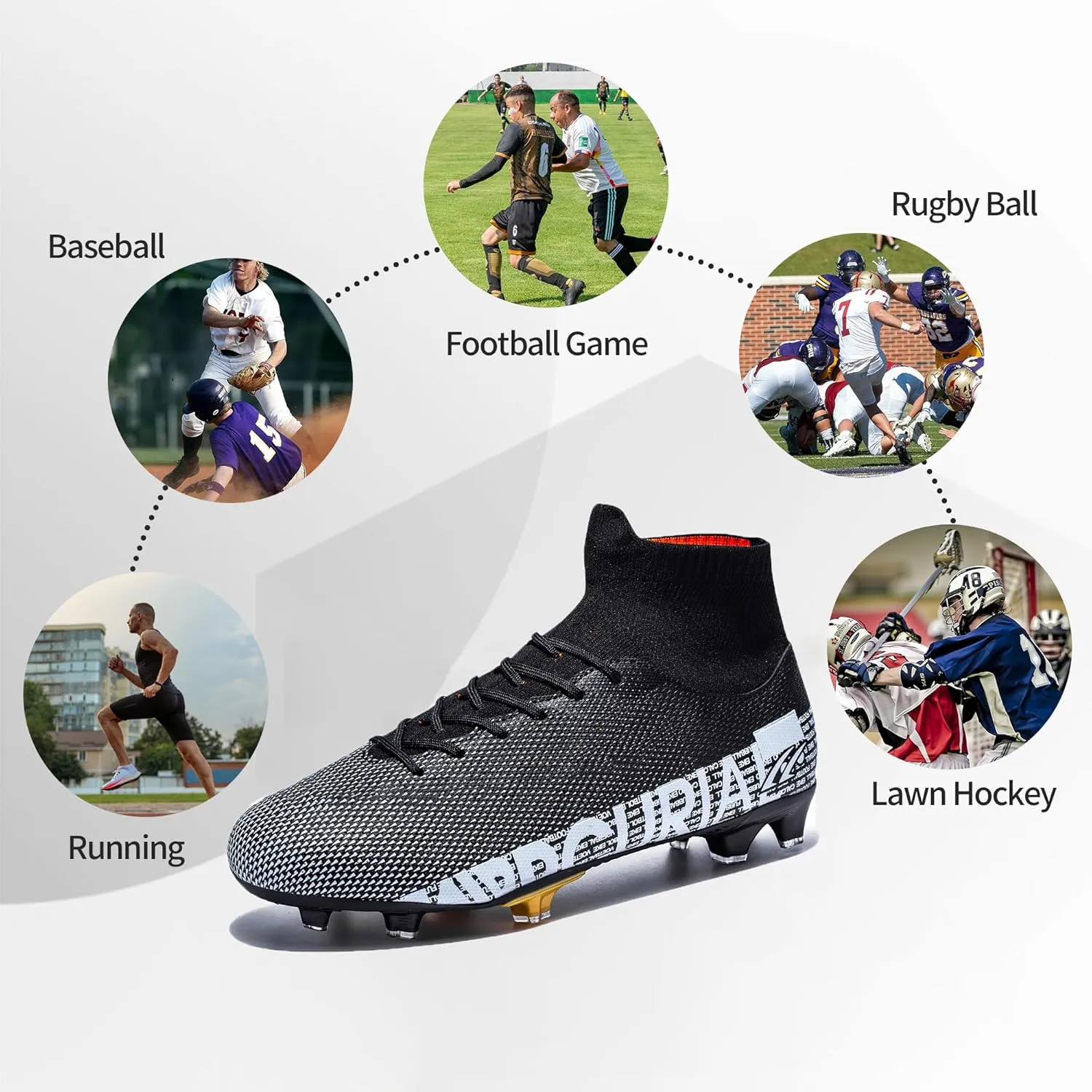Football Cleats Men Women, Non-Slip High Top Soccer Shoes Lightweight Shock Resistant Training Boots Sneaker Breathable Professional Turf Shoes Sport Athletic Ground Football Boots Soccer Cleats