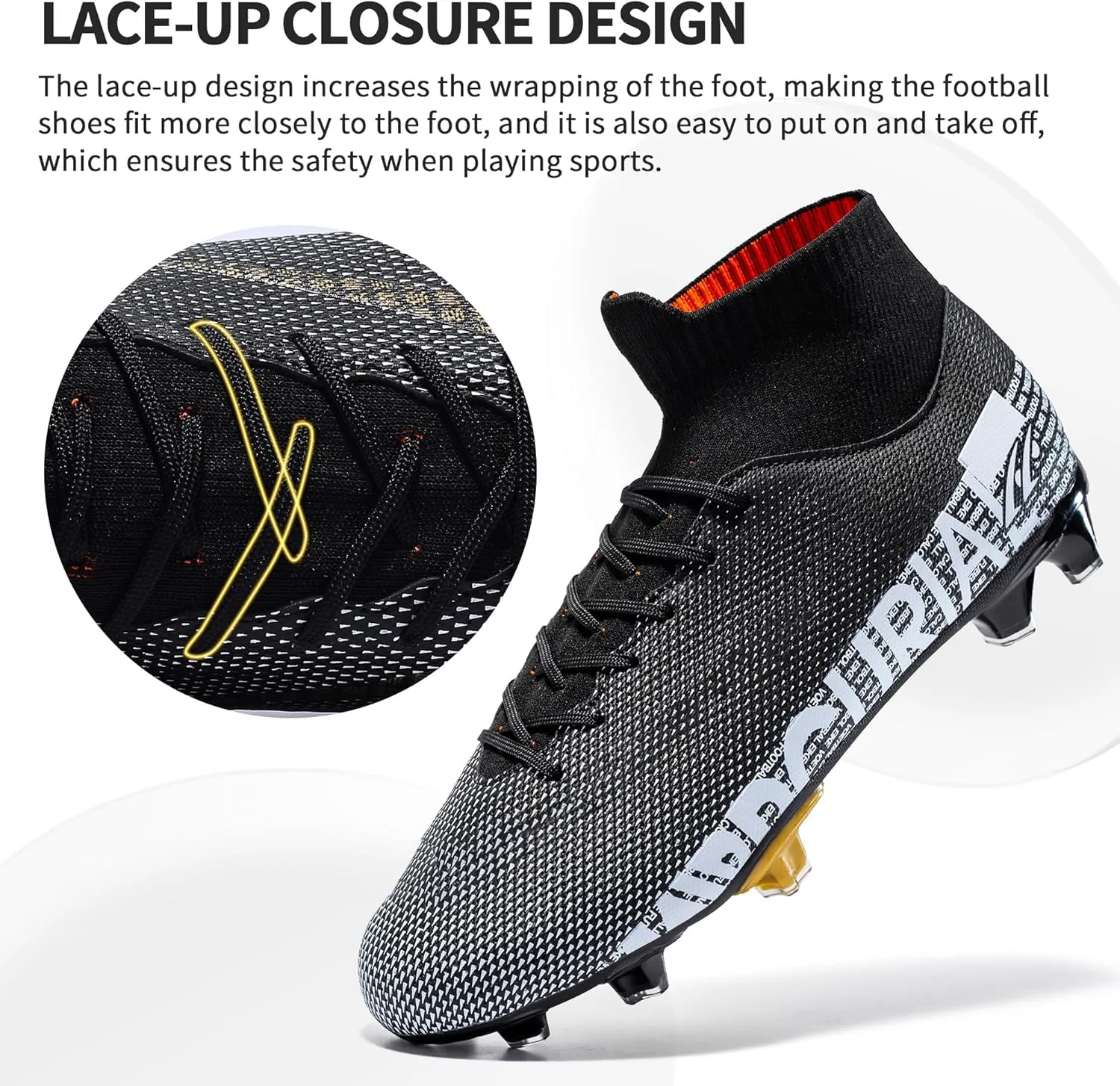 Football Cleats Men Women, Non-Slip High Top Soccer Shoes Lightweight Shock Resistant Training Boots Sneaker Breathable Professional Turf Shoes Sport Athletic Ground Football Boots Soccer Cleats