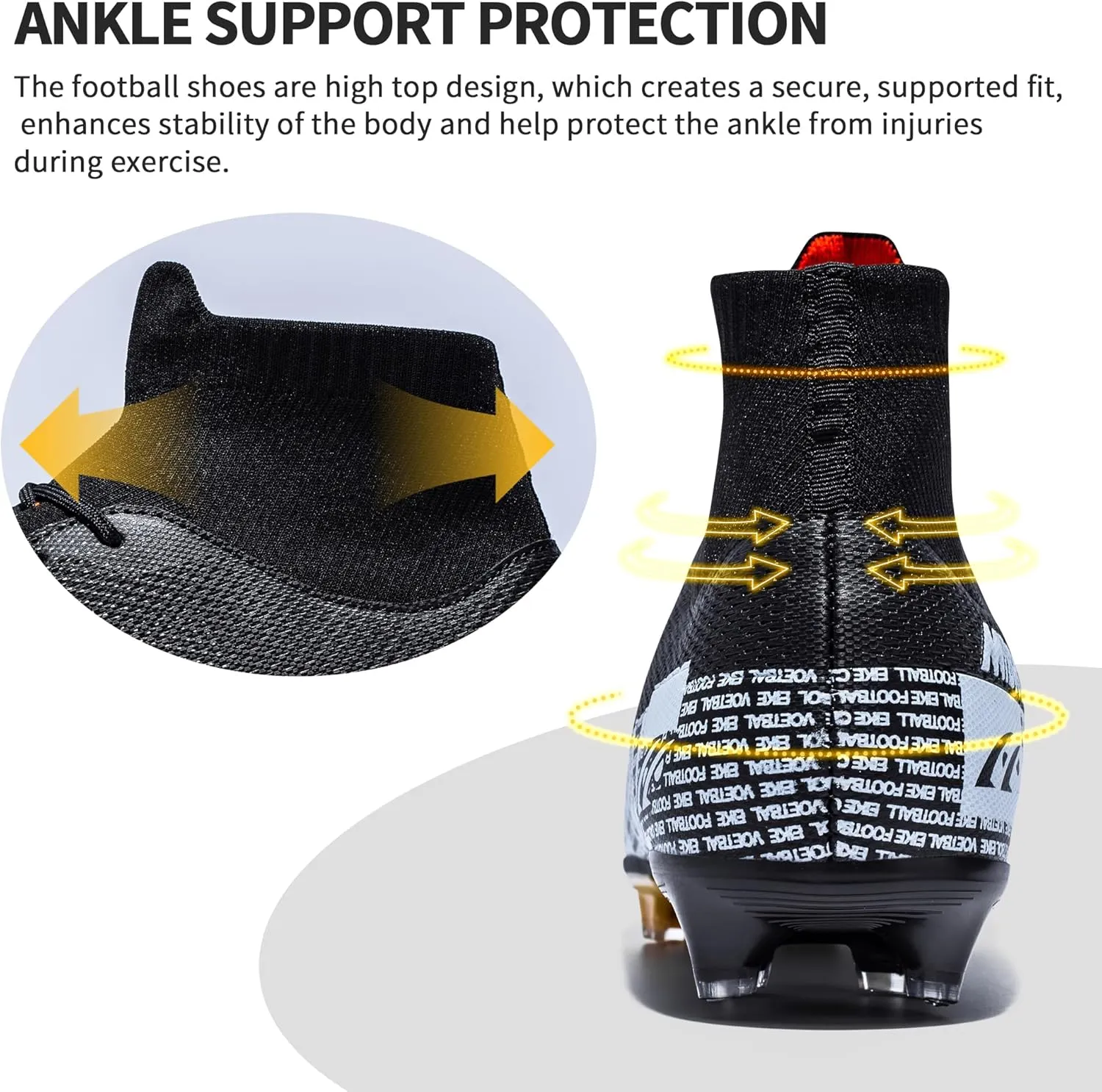 Football Cleats Men Women, Non-Slip High Top Soccer Shoes Lightweight Shock Resistant Training Boots Sneaker Breathable Professional Turf Shoes Sport Athletic Ground Football Boots Soccer Cleats