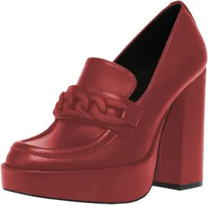 FOWT Women Platform Round Toe Pumps Chain Chunky High Heel Loafers Slip on Stable Dressy Outfit Shoes Size 4-15 US